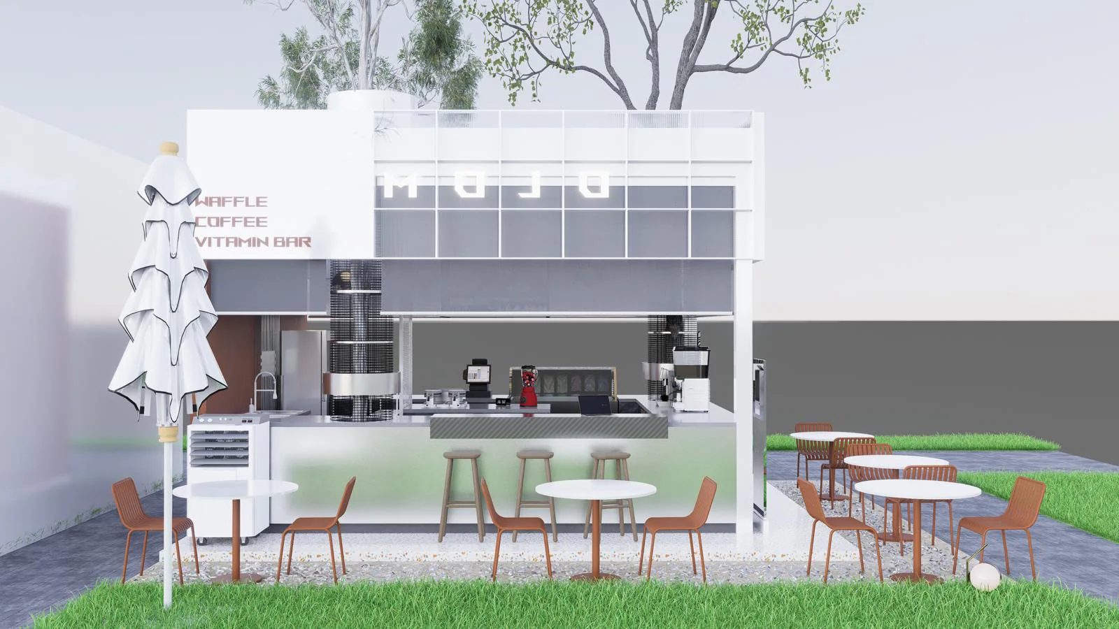 Mojo Waffle ön cephe ve oturma alanı tasarımı